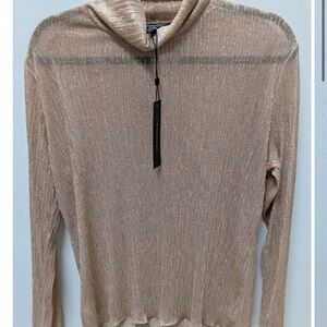 BCBGMAXAZRIA Metallic Champagne Ribbed Mock Neck Sweater